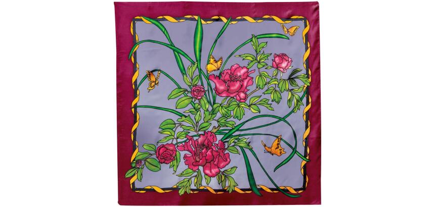 Carré 100% soie - 90x90cm Papivoines - Blanc