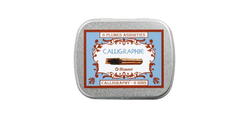 BOITE METAL 6 PLUMES CALLIGRAPHIE