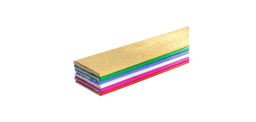 CRÉPON MÉTALLISÉ, Sachet de 6 feuilles pliées 72g/m2 au format 2,50x0 ,50m - Assortiment