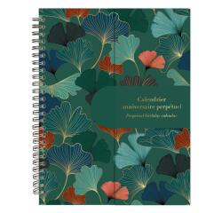 Gaïa bleu, Calendrier anniversaire perpétuel 23 x 17 cm, 50 pages imprimées, fermeture aimantée pour affichage sur la table.