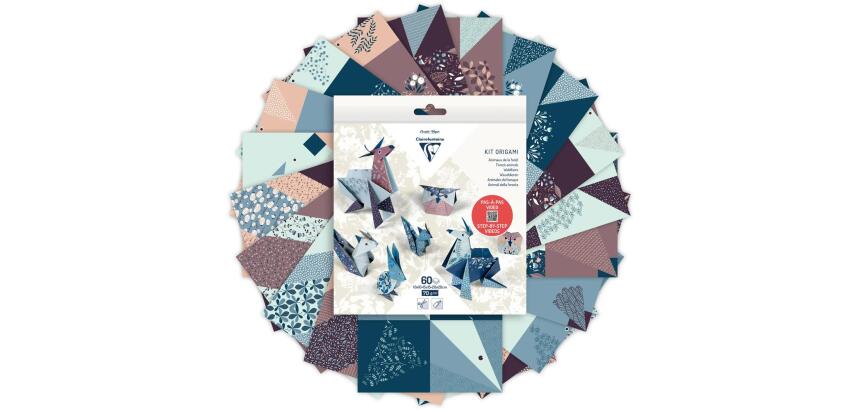 KIT ORIGAMI, Pochette de 60 feuilles 70g/m2 3 formats - Décor Animaux de la forêt - Multicolore