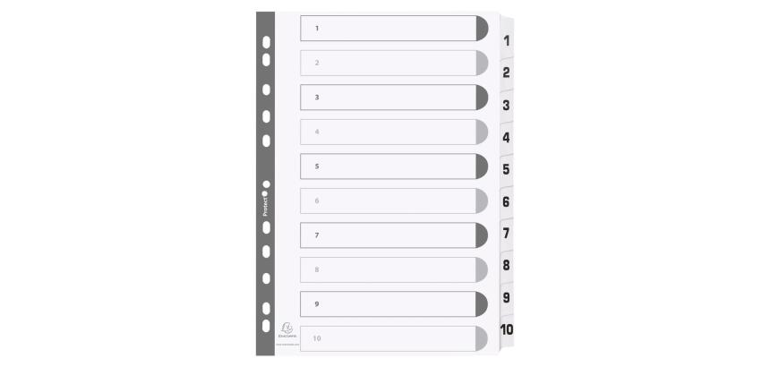 10Z - Separadores Separadores con pestañas impresas cartulina blanca 160 g/m 2 Con pestañas blancas plastifi cadas reforzadas - Blanco
