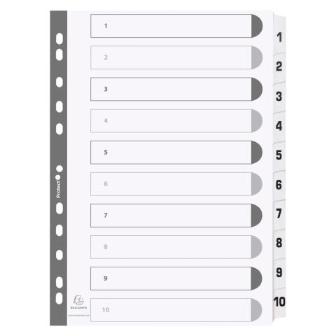 10Z - Separadores Separadores con pestañas impresas cartulina blanca 160 g/m 2 Con pestañas blancas plastifi cadas reforzadas - Blanco