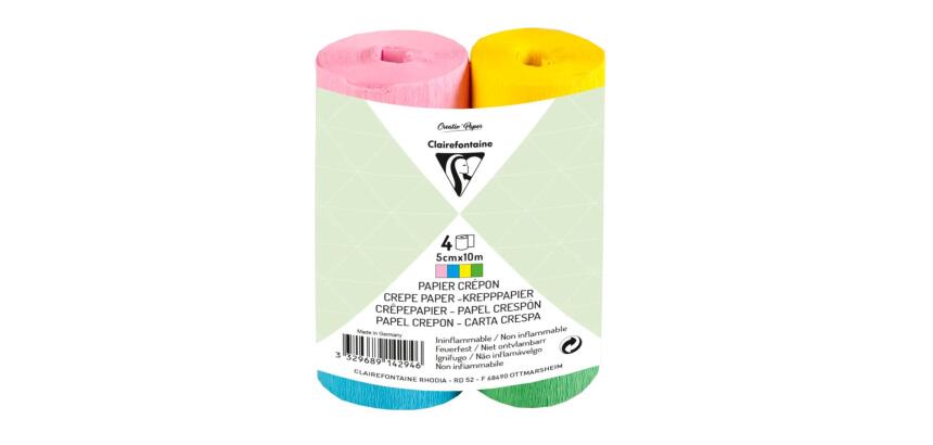 PAPIER CRÉPON IGNIFUGÉ, 4 bandes au format 5cmx10m - Assortiment printanier