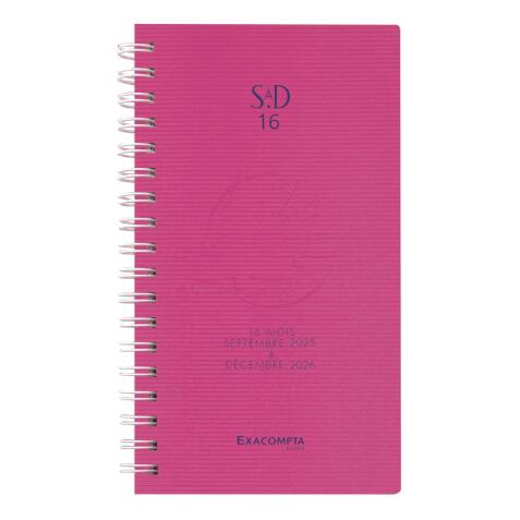 Agenda de poche SAD 16S Linicolor 9 x 16 cm Semainier Septembre 2025 à Décembre 2026 - 16 mois. - Rose