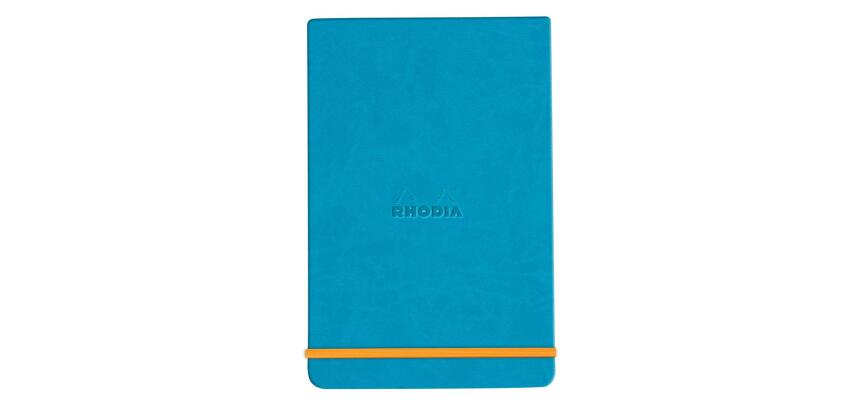 Rhodiarama Webnotepad rembordé rigide A5 192 pages ligné microperforé papier ivoire 90g fermeture élastique - Turquoise