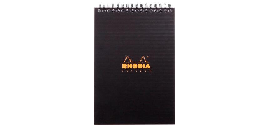 Notepad Rhodiactive 90g reliure intégrale A5 14,8x21 cm 160 pages ligné microperforé - Noir