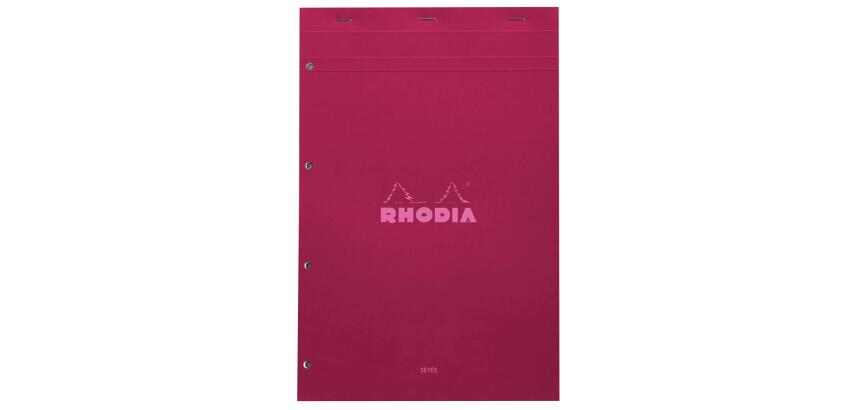 Rhodia gehefteter Block, COULEURS N°20 A4+/21x31,8 cm, 4-fach gelocht, 80 Blatt Seyès/französische Lineatur 80g, mikroperforiert - Pflaume