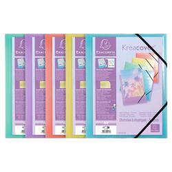 Kreacov Elasticated 3 Flap Folder PP A4, Pastel Assorted - Assorted colours