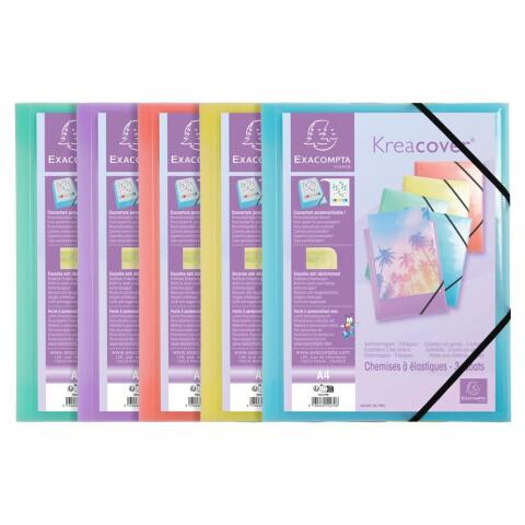 Carpetas con gomas 3 solapas Kreacover® Pastel Polipropileno Translucido - Colores surtidos