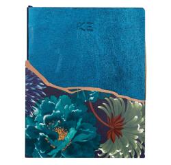 K3 blue, Carnet cuir 19x24 cm, 144 pages, ligné. - Bleu