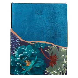 K3 blue, Carnet cuir 19x24 cm, 144 pages, ligné. - Bleu