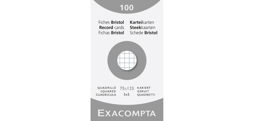 Pk 100 Exa Record Cards 75/125 Sq White - White