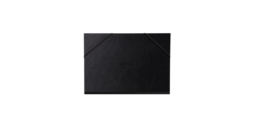 Rhodia Touch carton dessin 3 rabats, simili cuir italien noir avec fermeture par élastique - 32x45 cm - Noir