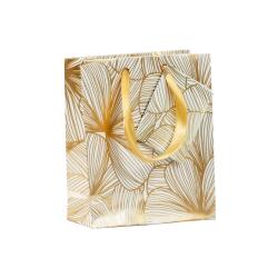 Sac cadeau "Premium Trésor" 12 x 4,5 x 13,5 cm - Blanc et or