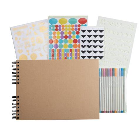 Kit de scrapbooking album 70 pages noires Scrap-Addict : Complet - Kraft brun