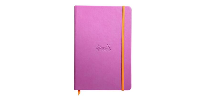 Rhodiarama carnet rembordé rigide A5 192 pages ligné papier ivoire 90g fermeture élastique - Lilas