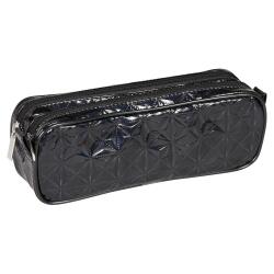 Trousse holographique rectangulaire 2 compartiments 22x7x8 cm, noir - Noir