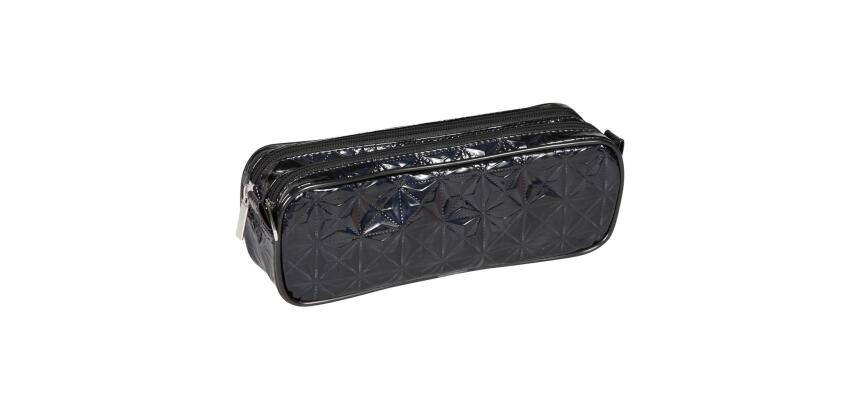 Trousse holographique rectangulaire 2 compartiments 22x7x8 cm, noir - Noir