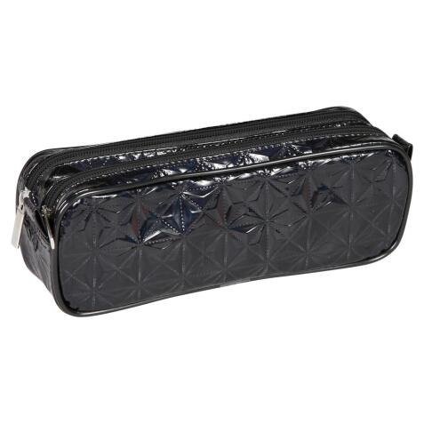 Trousse holographique rectangulaire 2 compartiments 22x7x8 cm, noir - Noir