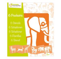 Set de 6 pochoirs enfants, Animaux de la savane - Orange