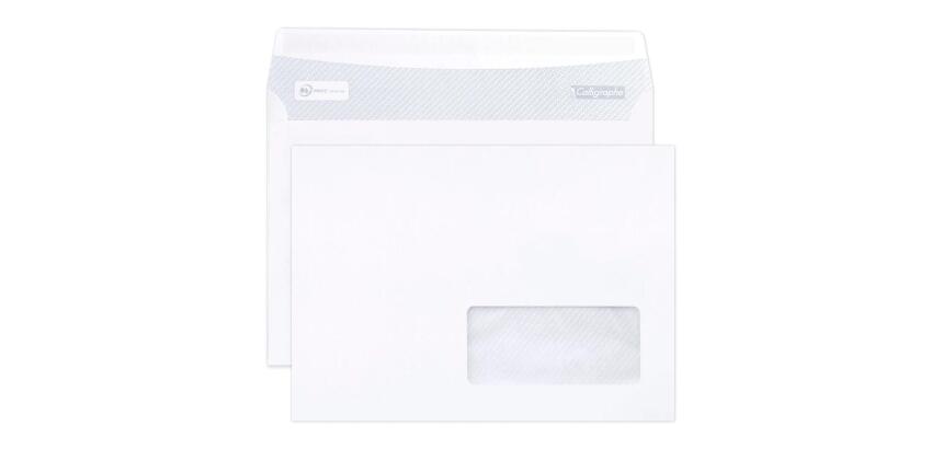 Enveloppe Clairefontaine 80 g/m² blanche à fenêtre papier cristal avec bande de protection - Boite de 500