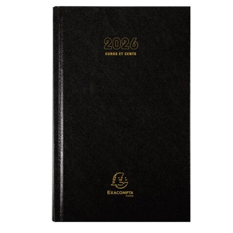 Agenda de bureau Carré Euro et cents 13,5 x 21 Journalier Janvier à décembre 2026 - Noir