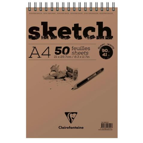 Sketch bloc spiralé 50F A4 90g - Blanc