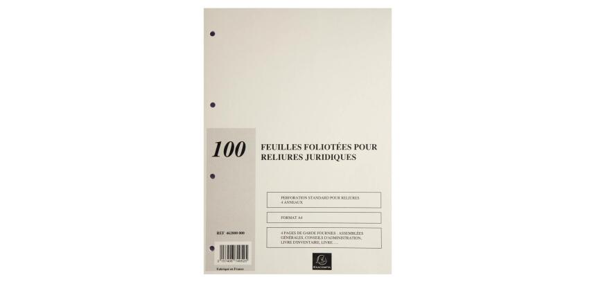 Recharge de 100 feuillets A4 80g pour reliure juridique 4 ou 6 anneaux
