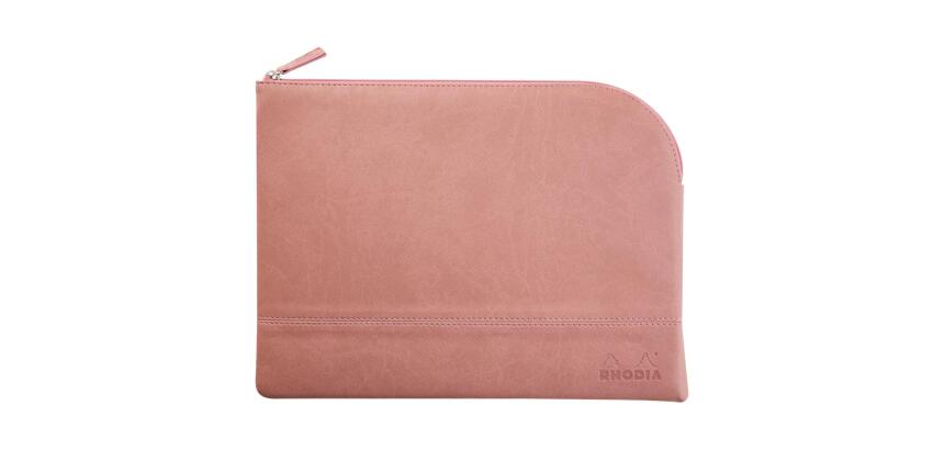 Rhodiarama pochette zippée en simili cuir - taille L (21x28 cm) - Bois de rose