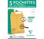 Paquet de 5 Pochettes Kraft Brun C4-229x324 mm avec Soufflet de 30 mm - Auto-Adhésives - 120g/m2 - Brun