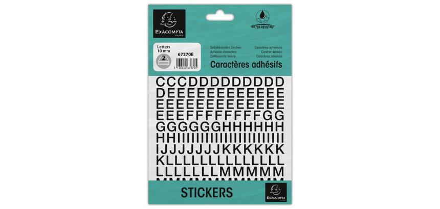 Pochette de lettres adhésives noires A-Z 10 mm - Noir