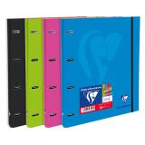 Cahier-classeur rigide Mimesys A4 à 4 anneaux diamètre 30 mm écartement 80 mm + 200 pages petits carreaux avec cadre en-tête et 4 couleurs de bandes - Assortis