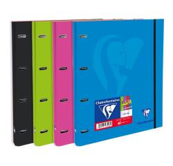 Cahier-classeur rigide Mimesys A4 à 4 anneaux diamètre 30 mm écartement 80 mm + 200 pages petits carreaux avec cadre en-tête et 4 couleurs de bandes - Assortis