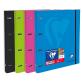 Cahier-classeur rigide Mimesys A4 à 4 anneaux diamètre 30 mm écartement 80 mm + 200 pages petits carreaux avec cadre en-tête et 4 couleurs de bandes - Assortis