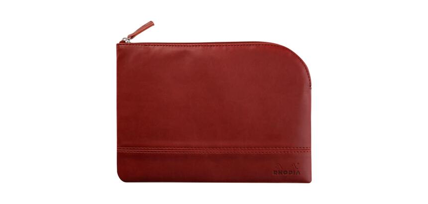 Rhodiarama pochette zippée en simili cuir - taille M (16x22 cm) - Lie de vin