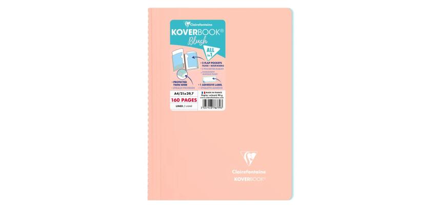 Cahier reliure intégrale enveloppante Koverbook A4 160 pages ligné + marge couverture polypropylène transparent