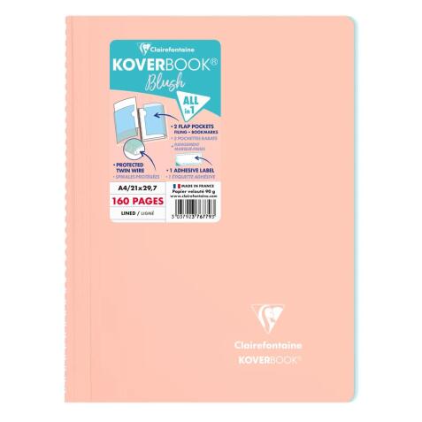 Cahier reliure intégrale enveloppante Koverbook A4 160 pages ligné + marge couverture polypropylène transparent
