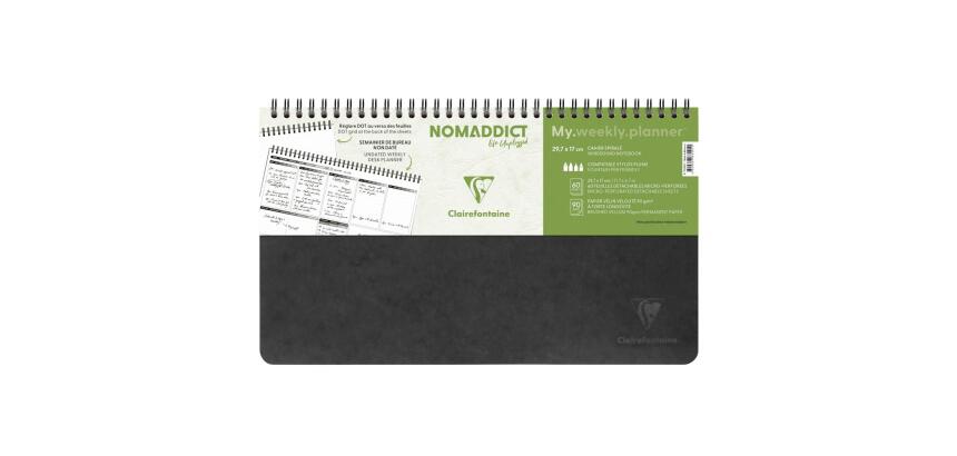 My.weekly.planner Age Bag cahier reliure intégrale en-tête 29,7x17 cm 120 pages détachables Semainier de bureau non daté et réglure DOT au verso - Noir