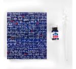 Le Mur des Je t'aime, Set de calligraphie 21x21 cm contenant une plume de verre, un flacon d'encre Rue de la Verrerie 10ml Jacques Herbin, un bloc de 60 feuilles de papier blanc 185g