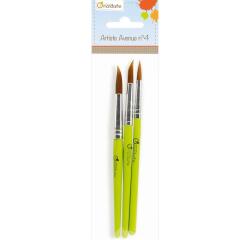 Set de 3 pinceaux ronds synthétiques - Vert