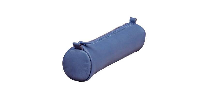 Trousse en cuir Age Bag petite ronde 18,5xØ4 cm - Bleu