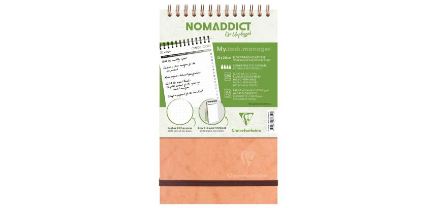 My.task.manager Age Bag bloc de bureau reliure intégrale en-tête 12x20 cm 250 pages détachables réglure DOT au verso - Tabac