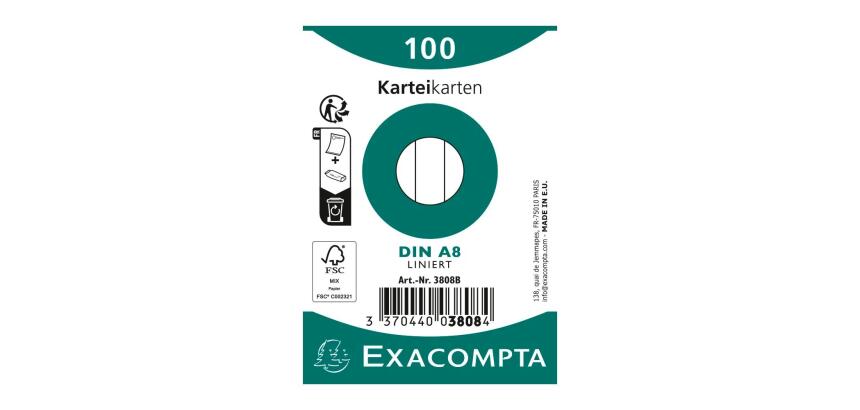 Paquet 100 fiches sous film - bristol ligné non perforé 55x74mm - Blanc