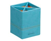 Rhodiarama pot à crayons simili cuir italien 8x8x11 cm - Turquoise