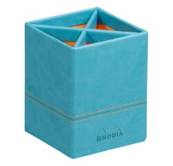 Rhodiarama pot à crayons simili cuir italien 8x8x11 cm - Turquoise