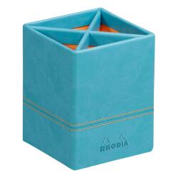 Rhodiarama pot à crayons simili cuir italien 8x8x11 cm - Turquoise