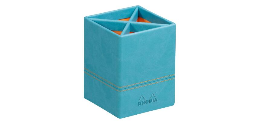 Rhodiarama pot à crayons simili cuir italien 8x8x11 cm - Turquoise