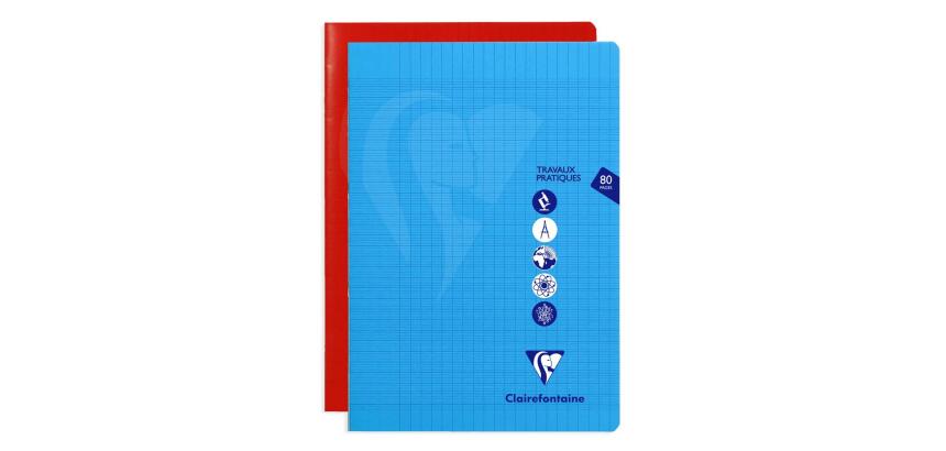 Cahier Travaux Pratiques piqué Mimesys A4 80 pages grands carreaux + uni couverture polypropylène Couleur aléatoire - Assortis