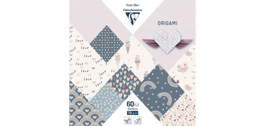 ORIGAMI, Pochette de 60 feuilles 70g/m2 au format 15x15cm - Little love - Multicolore